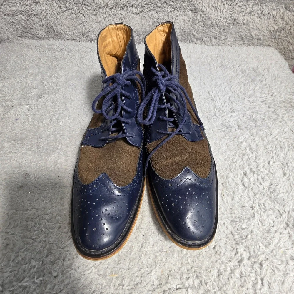 La Milano Italian Two tone Wingtip Brogue Chukka Boots Navy Suede Leather Men 12